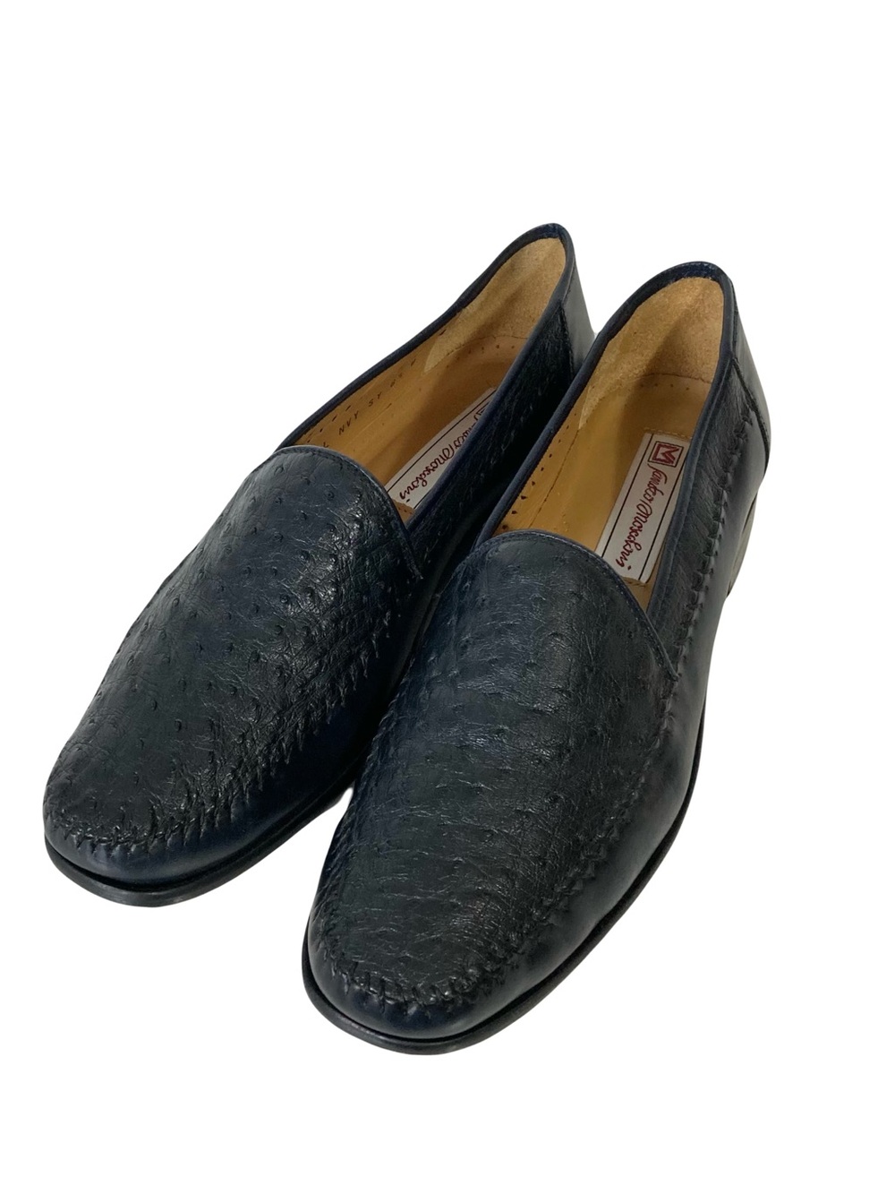 SANDRO MOSCOLINI Dress Shoes Men 8.5 Black Ostrich-Leather Loafers Slip-On